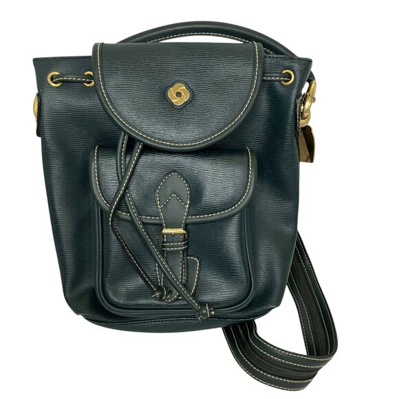 Vintage Samsonite Green Leather Drawstring Convertible Backpack - Picture 1 of 7